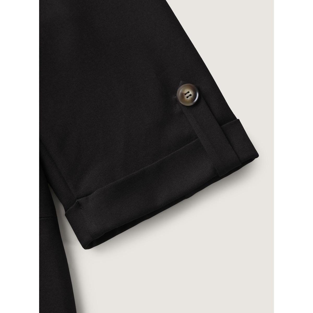 Plus Size Tab Sleeve Pockets Solid Blazer Black Women Office Roll Hem Button cuff sleeve Elbow-length sleeve Suit Collar 28/5X Open pocket with flap Office Blazers BloomChic Product Image