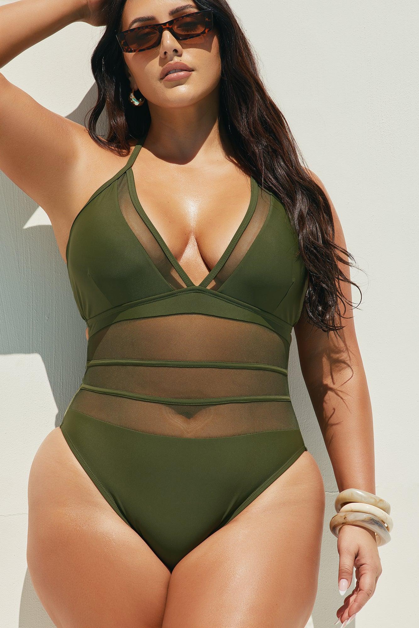 Katelyn Mesh Cutout 1 Piece Swimsuit - Olive Product Image