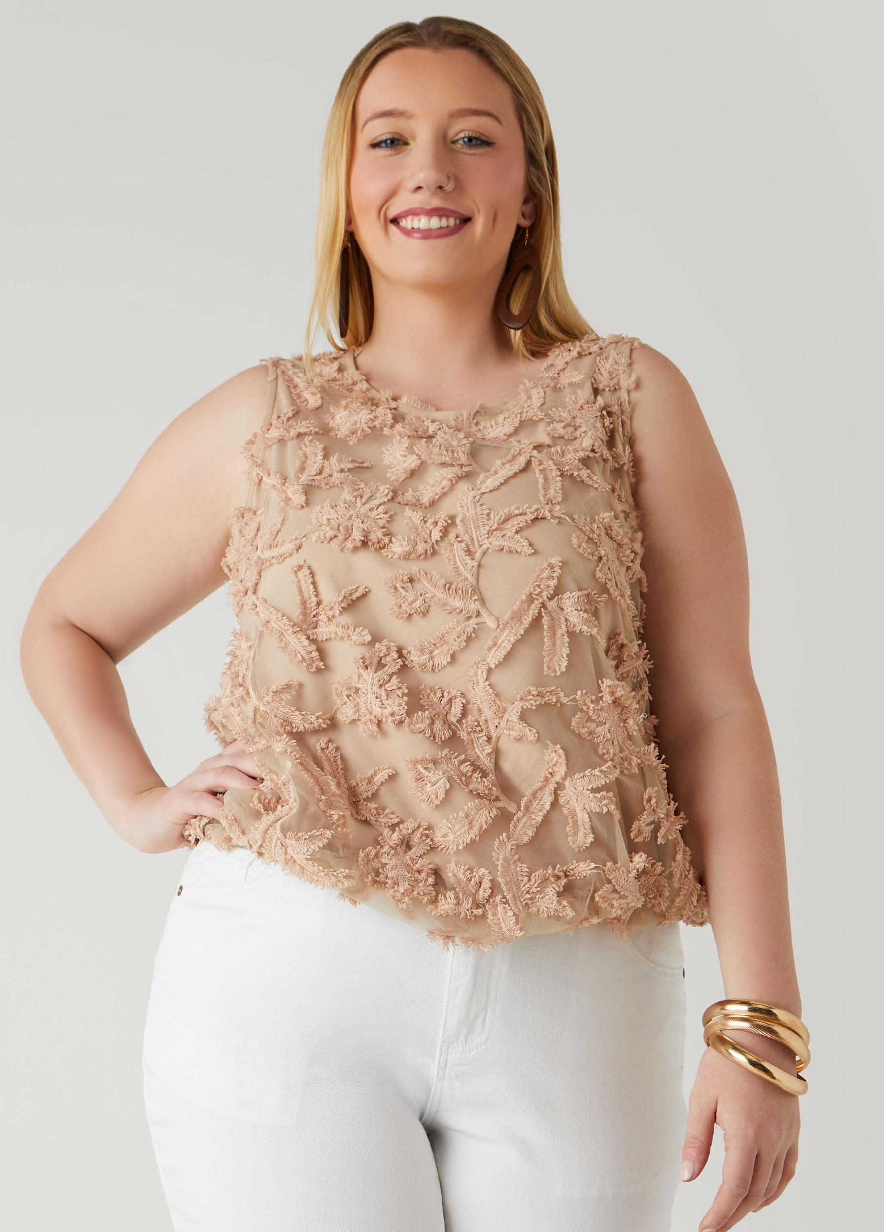 Plus Size Embroidered Mesh Bubble Top Ashley Stewart Product Image