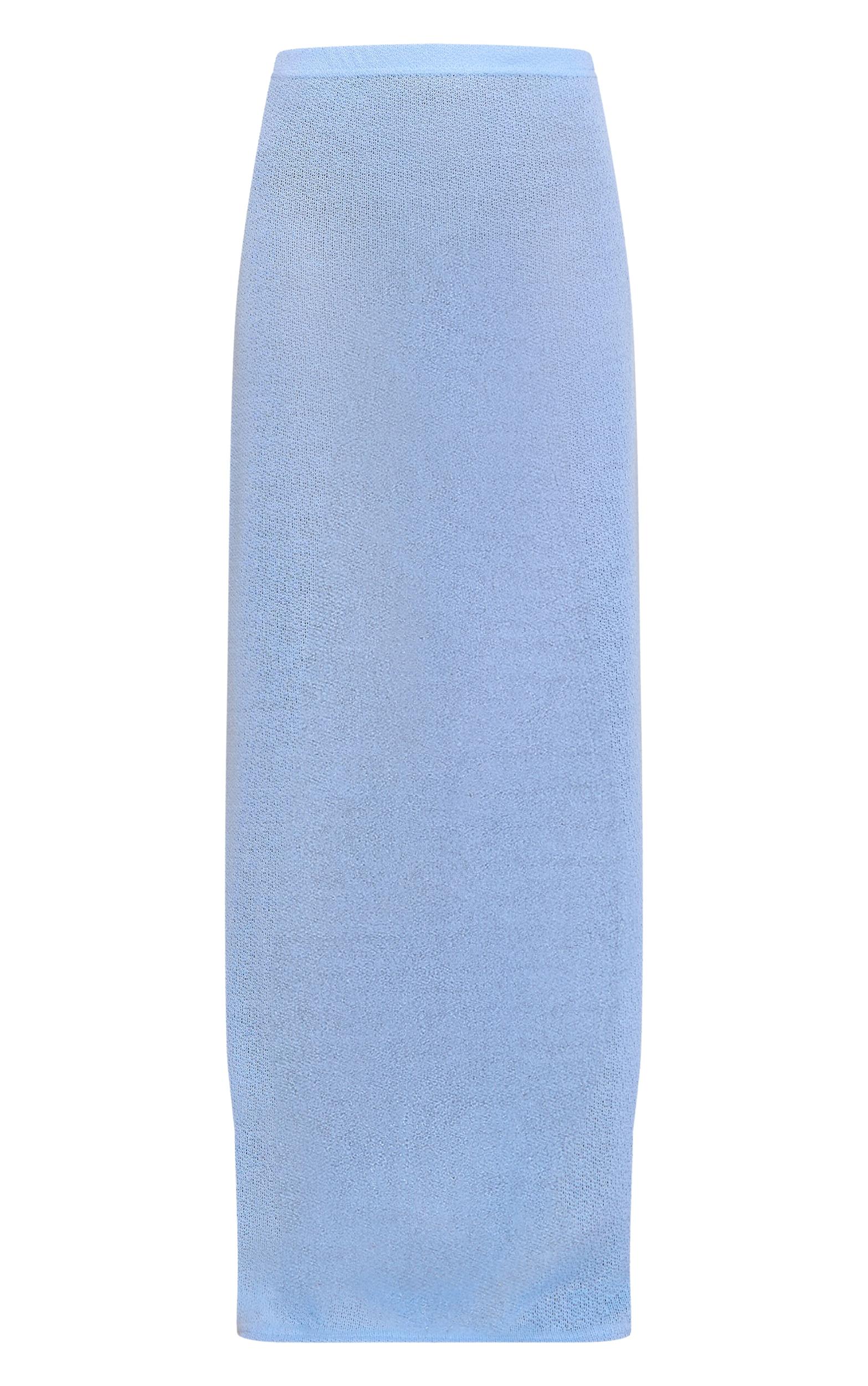 Sky Blue Textured Knit Look Maxi Skirt Product Image