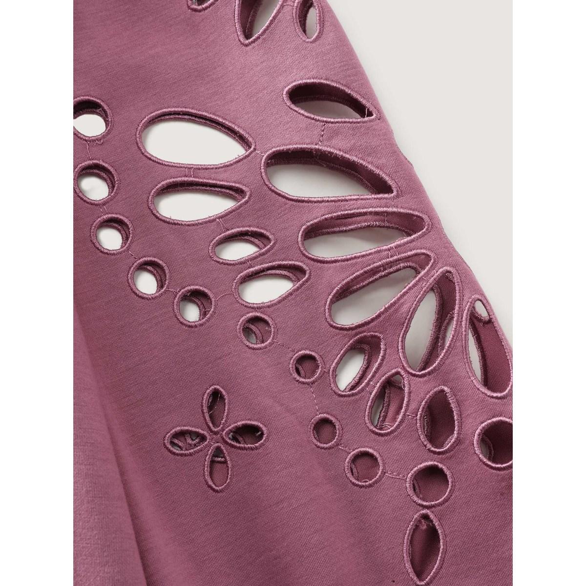 Plus Size Cut-Out Embroidered Sleeve Rayon Sweatshirt Women DustyPink Timeless Texture V-neck Elegant Sweatshirts BloomChic 10/M Product Image