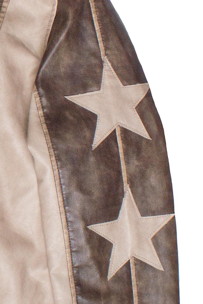 Star Sleeve Brown Moto Jacket Product Image