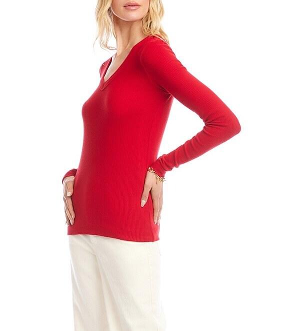 Karen Kane Ribbed Knit V- Neck Long Sleeve Top Product Image
