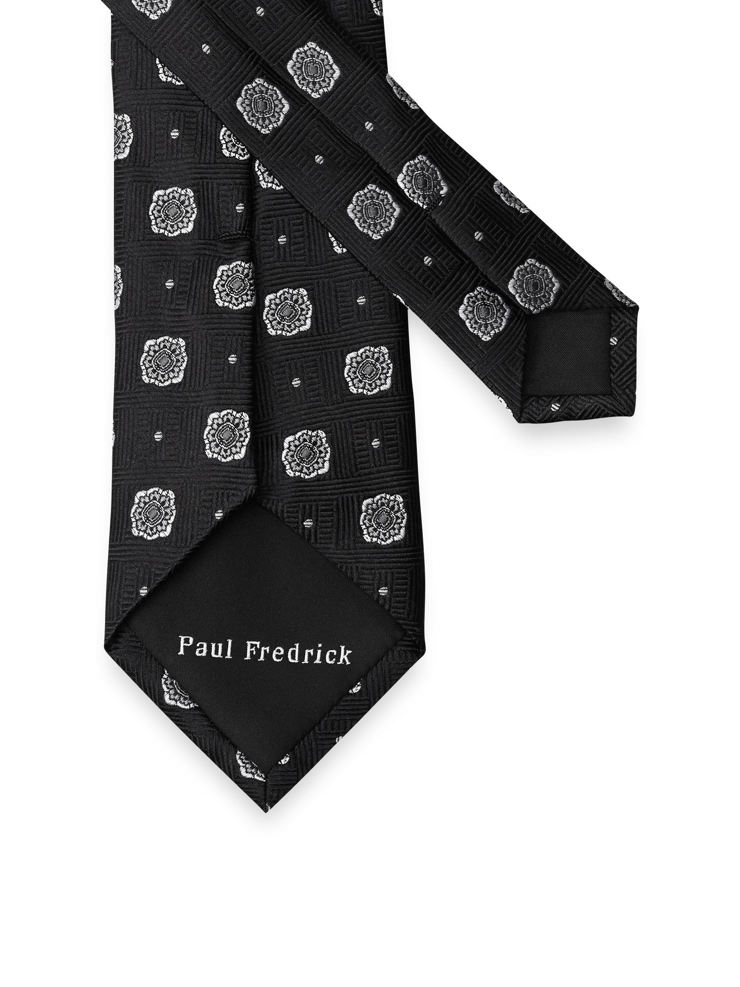 Medallion Woven Silk Tie - Black Product Image