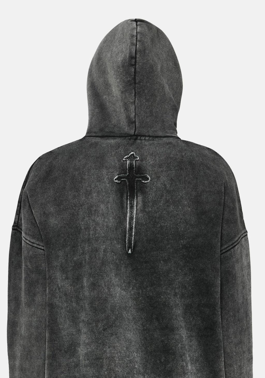 Aelin Sword Applique Hooded Sweater Dress - Black Product Image