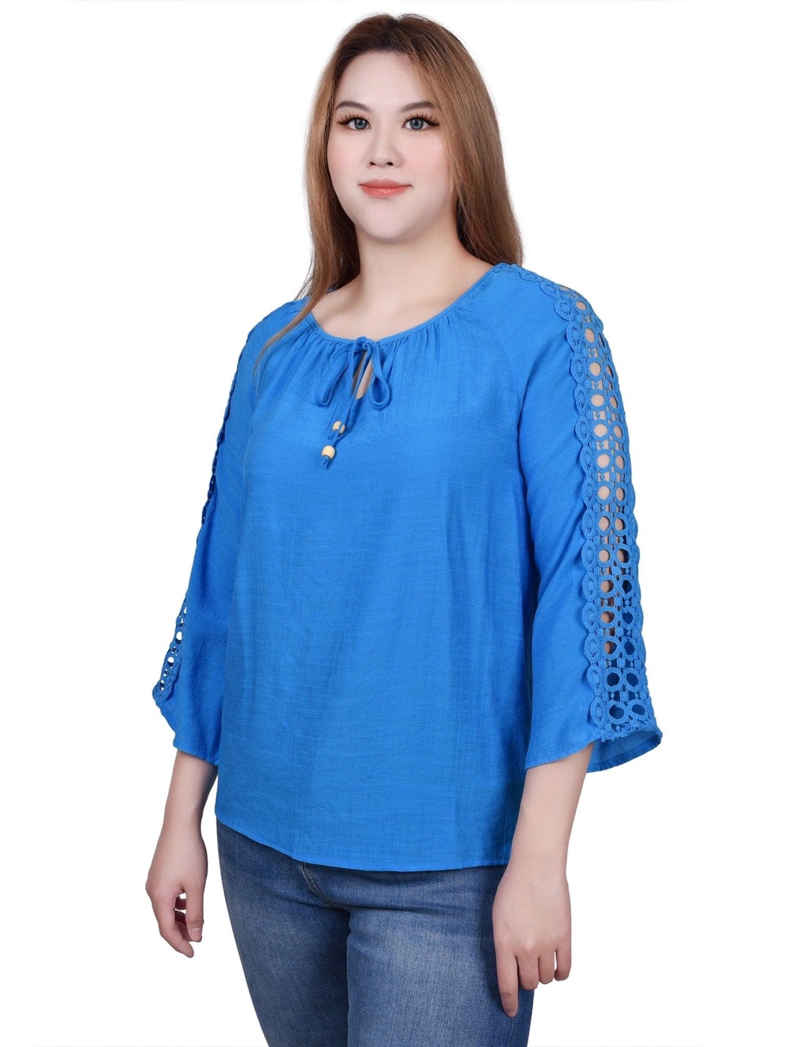 3/4 Length Sleeve Crochet Detail Blouse Product Image
