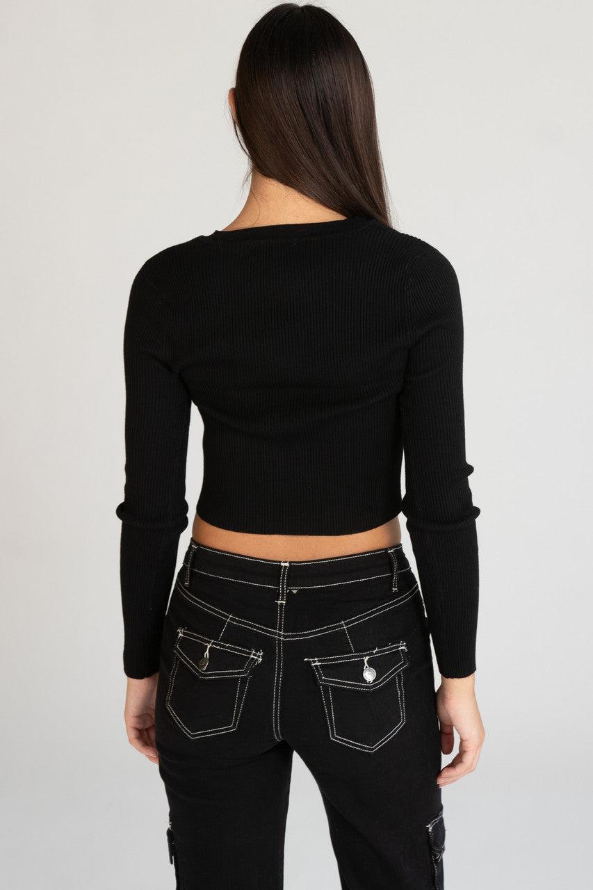 Ribbed V Neck Stripe Sweater Product Image