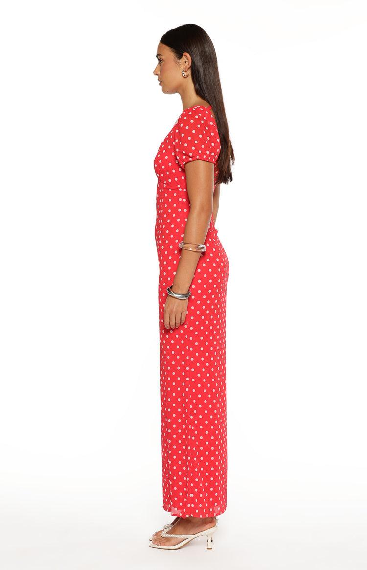 Lovella Red Polka Dot Maxi Dress Product Image