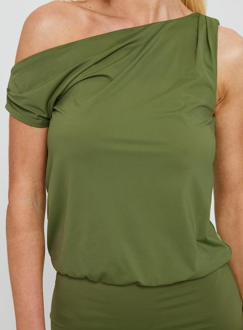 Blousson Asymmetrical Mini Dress Olive Product Image