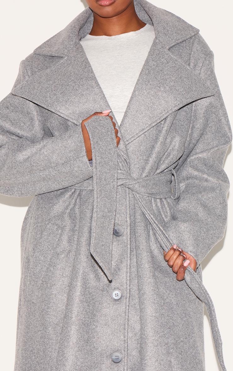 Grey Oversized Wool Look Trench Coat Product Image