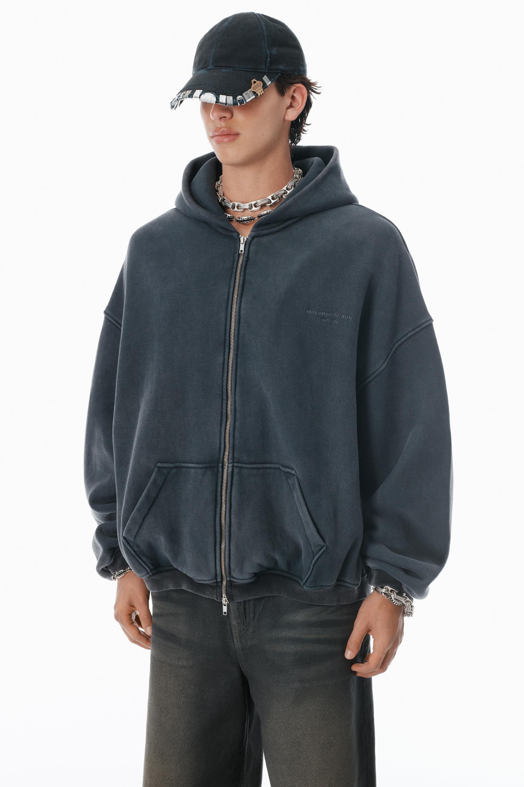 Black Cotton Logo Zip-up Hoodie Product Image