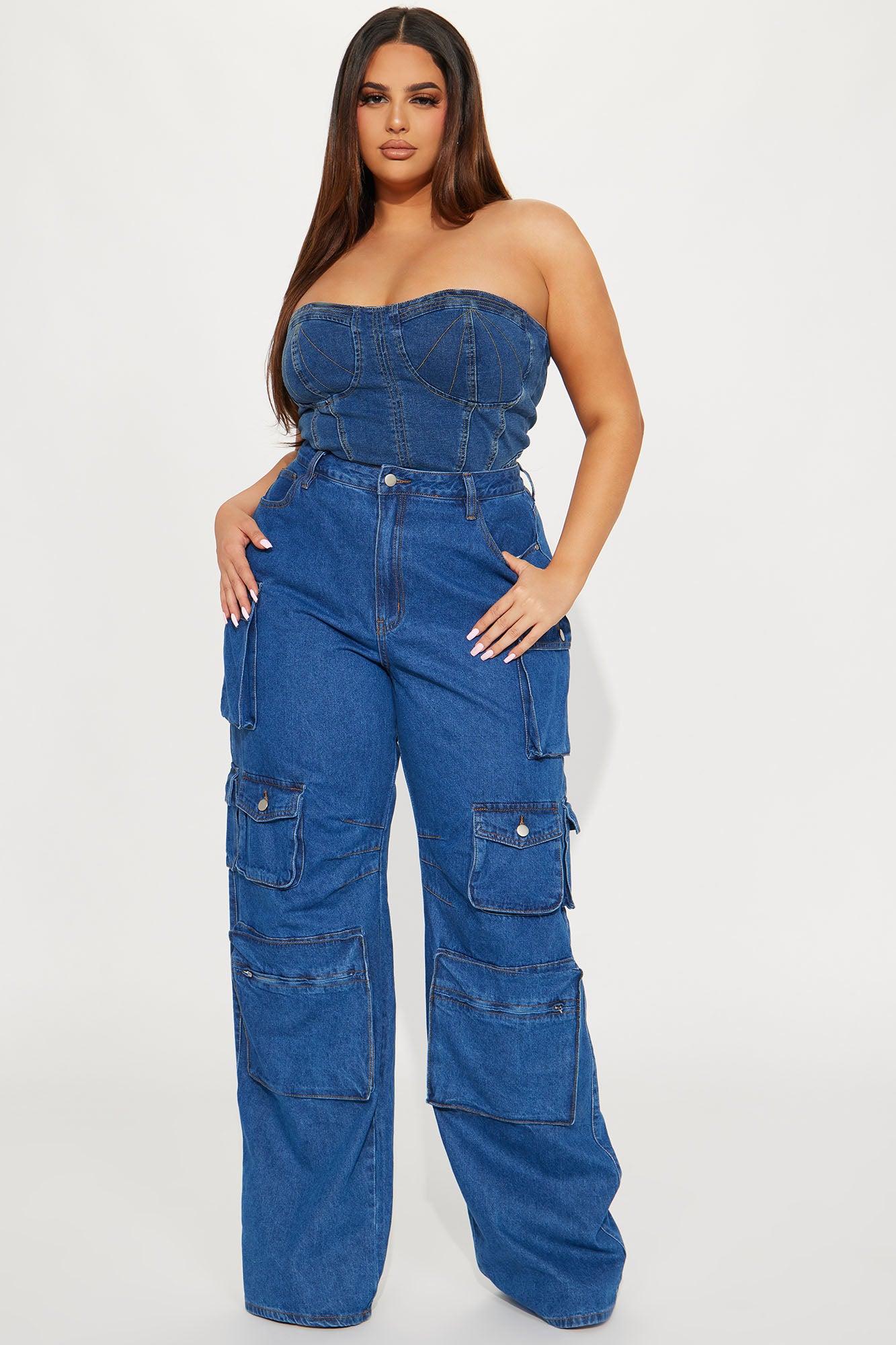 Tall Lily High Rise Cargo Jeans - Medium Blue Wash Product Image