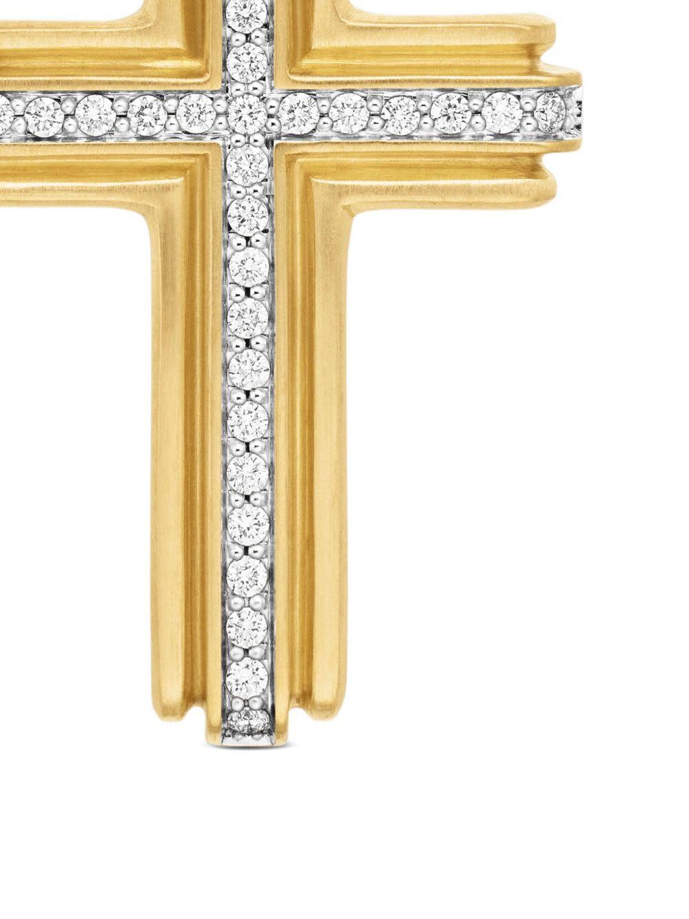 18kt yellow gold Deco Cross diamond pendant (34mm) Product Image