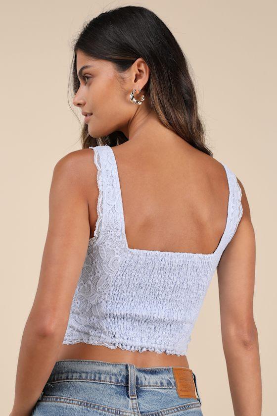 Flirtatious Attitude Light Blue Ivory Lace Bustier Cami Crop Top Product Image
