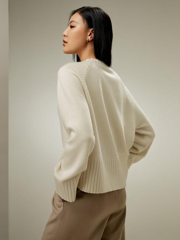 LILYSILK Cashmere Sweater Crew Neck - for Women - White Wool Cashmere - Elegant Mid-Rise Style Sweater S Product Image