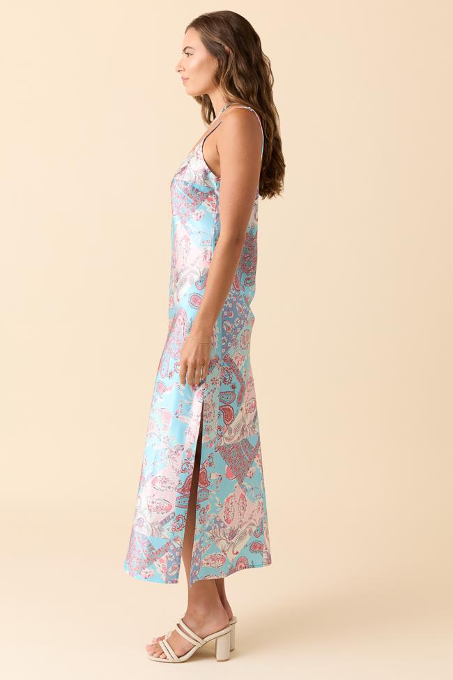 Robin Blue Multi Patchwork Slip Dress Product Image