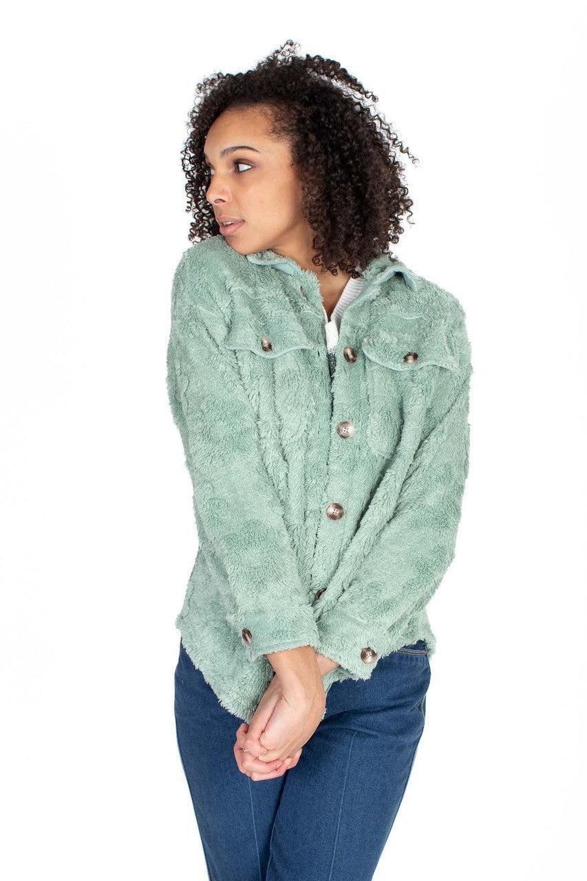 Jade Embossed Daisy Plush Jacket Product Image