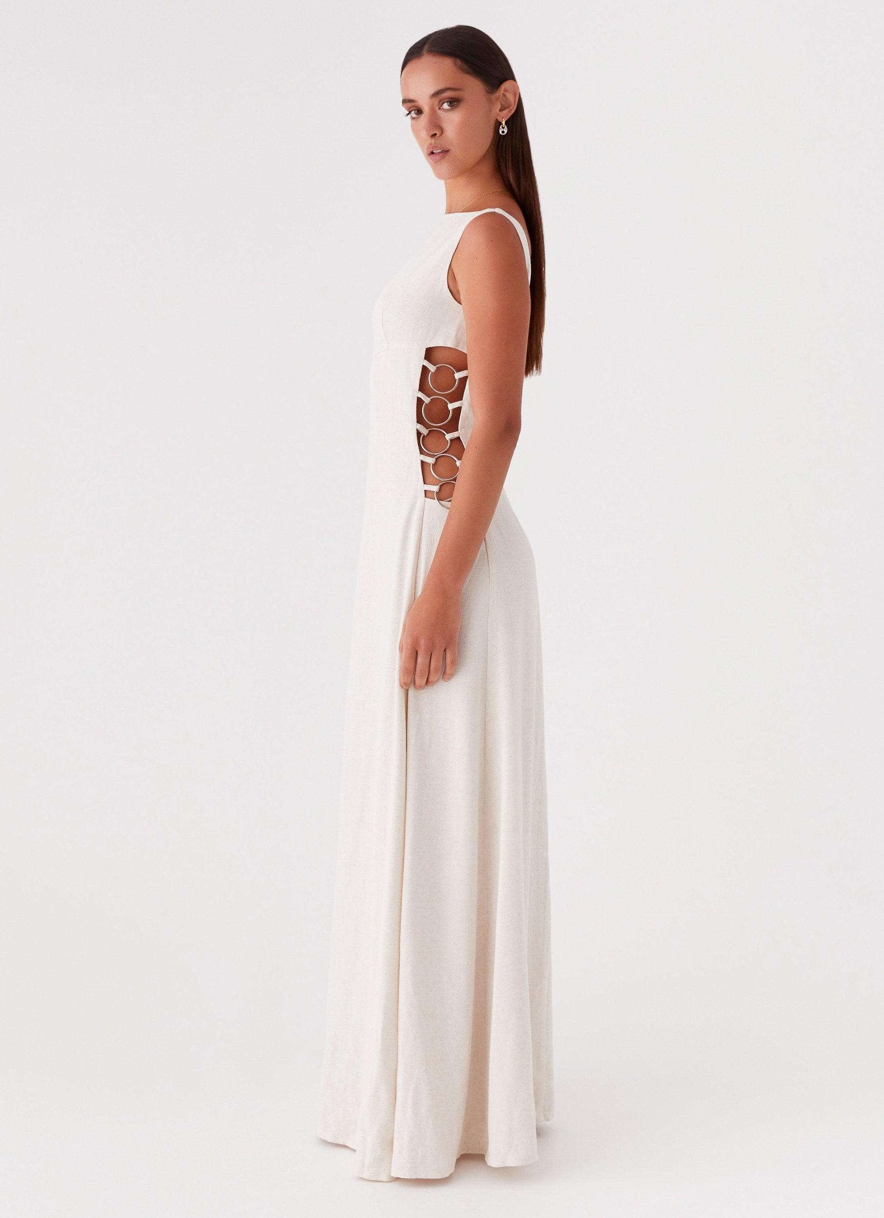Catherine Linen Maxi Dress - Oatmeal Product Image