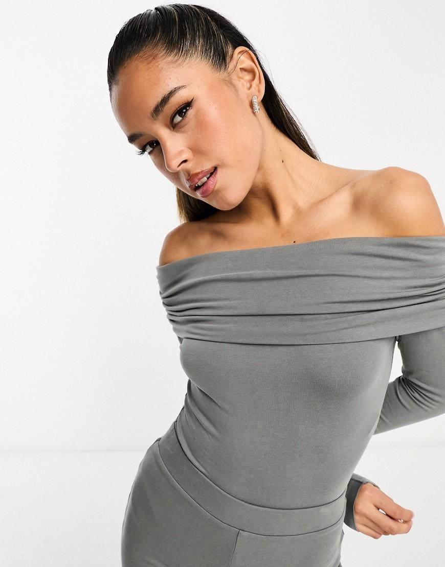 ASOS DESIGN cotton modal clean fold over bardot bodysuit Product Image