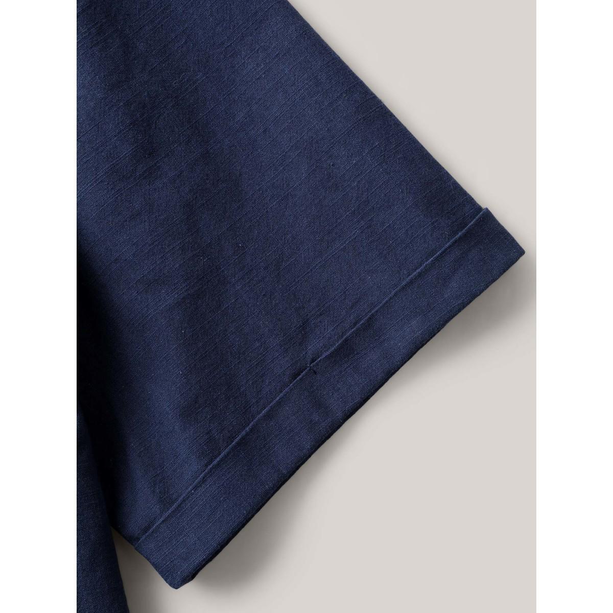 Plus Size Indigo Cotton Collar Button Placket Blouse Women Leisure Half Sleeve Shirt collar Casual Blouses BloomChic 18-20/2X Product Image