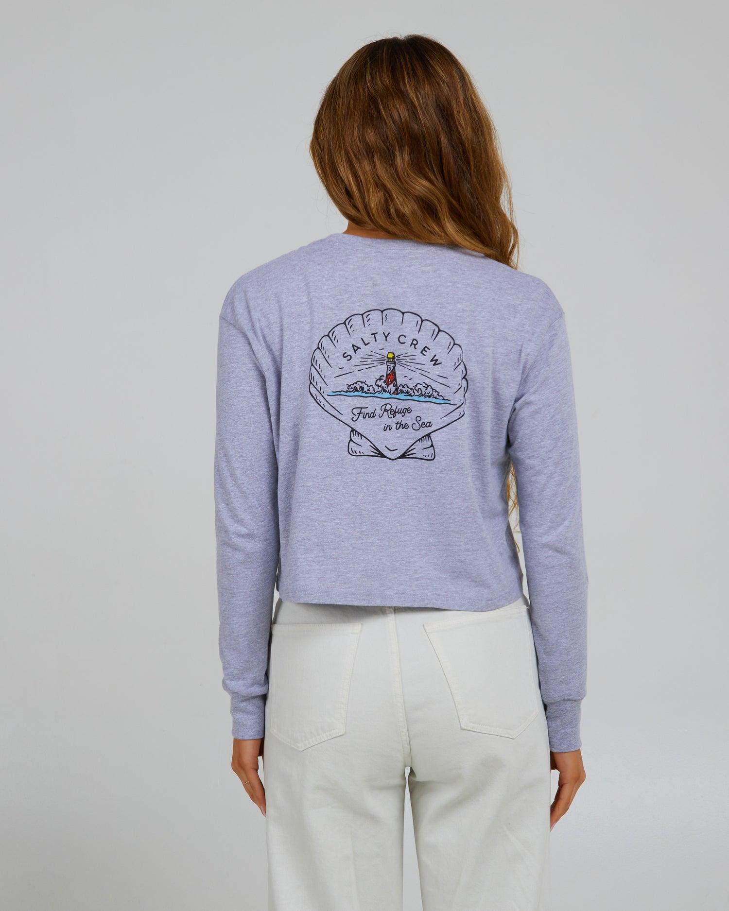 Scallop L/S Crop - Athletic Heather Product Image