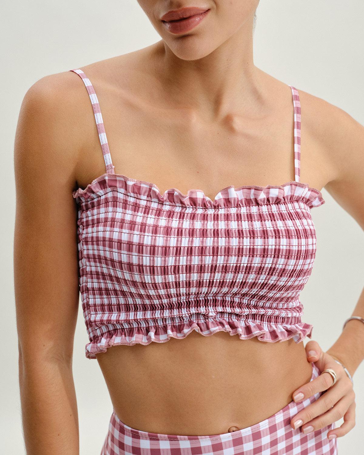 Red Plaid Bandeau Bikini Set Product Image