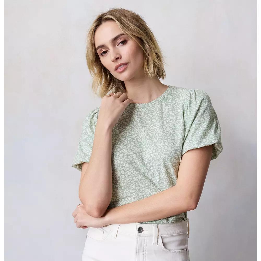 Women's LC Lauren Conrad Bubble Sleeve Top, Size: XL, Lt Green Kendra Ditzy Product Image