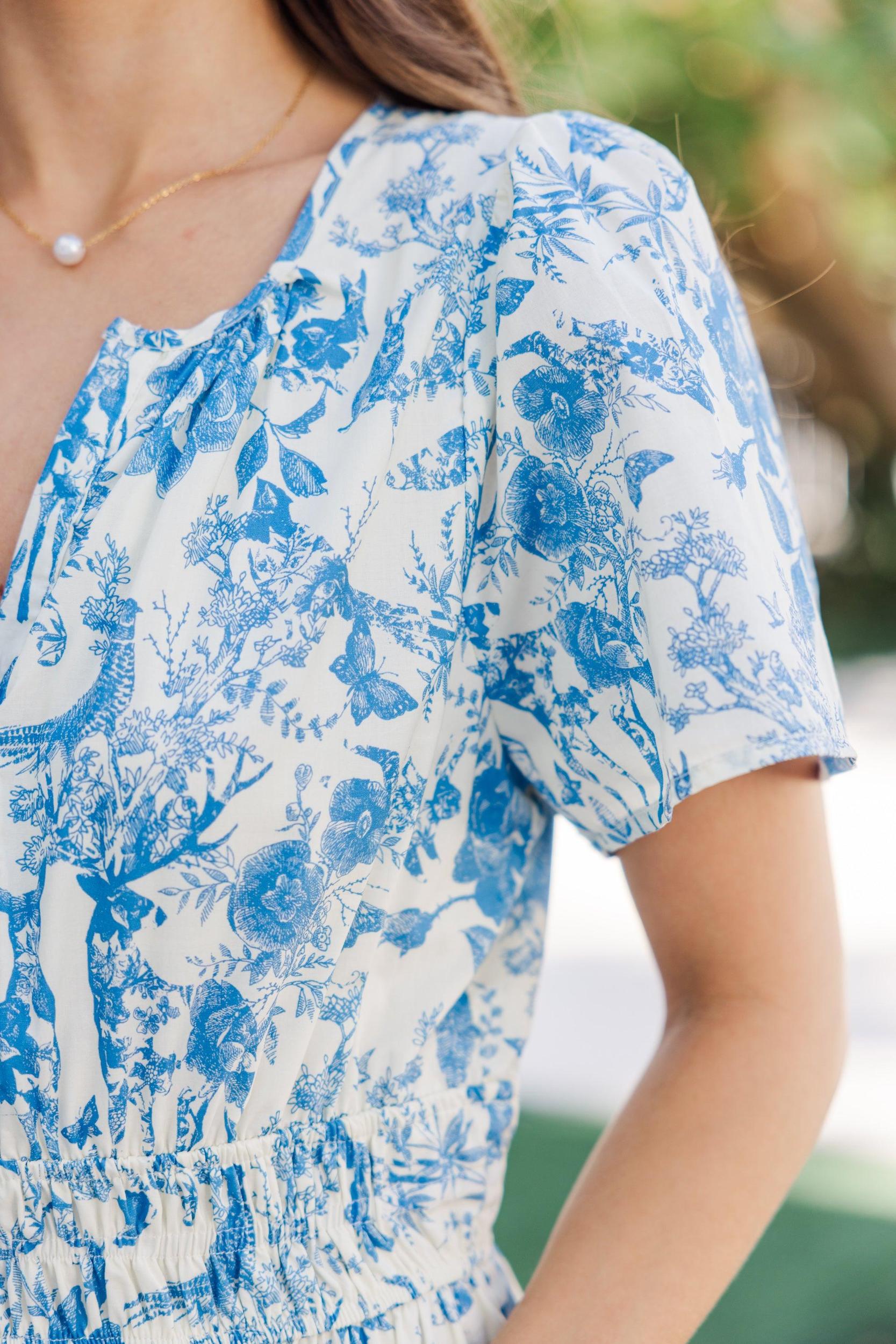 It's In The Air Blue Toile Tiered Midi Dress Female Product Image