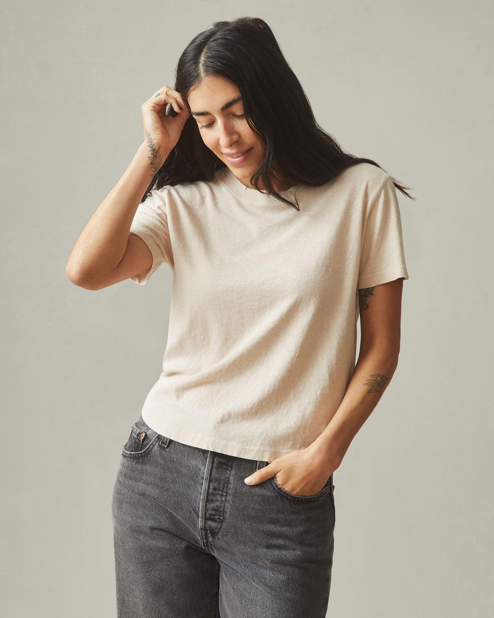 Women's Hemp Jersey Crew Tee - Almond Peach Product Image
