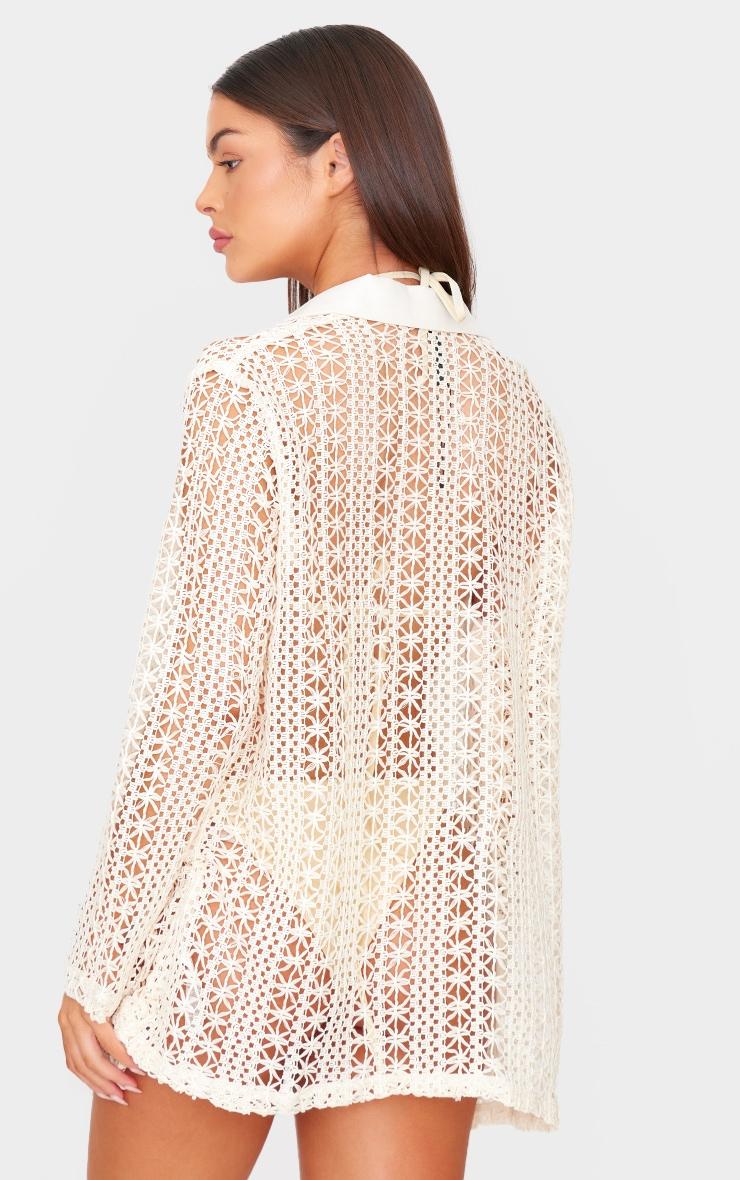 Cream Crochet Oversized Beach Shirt Product Image