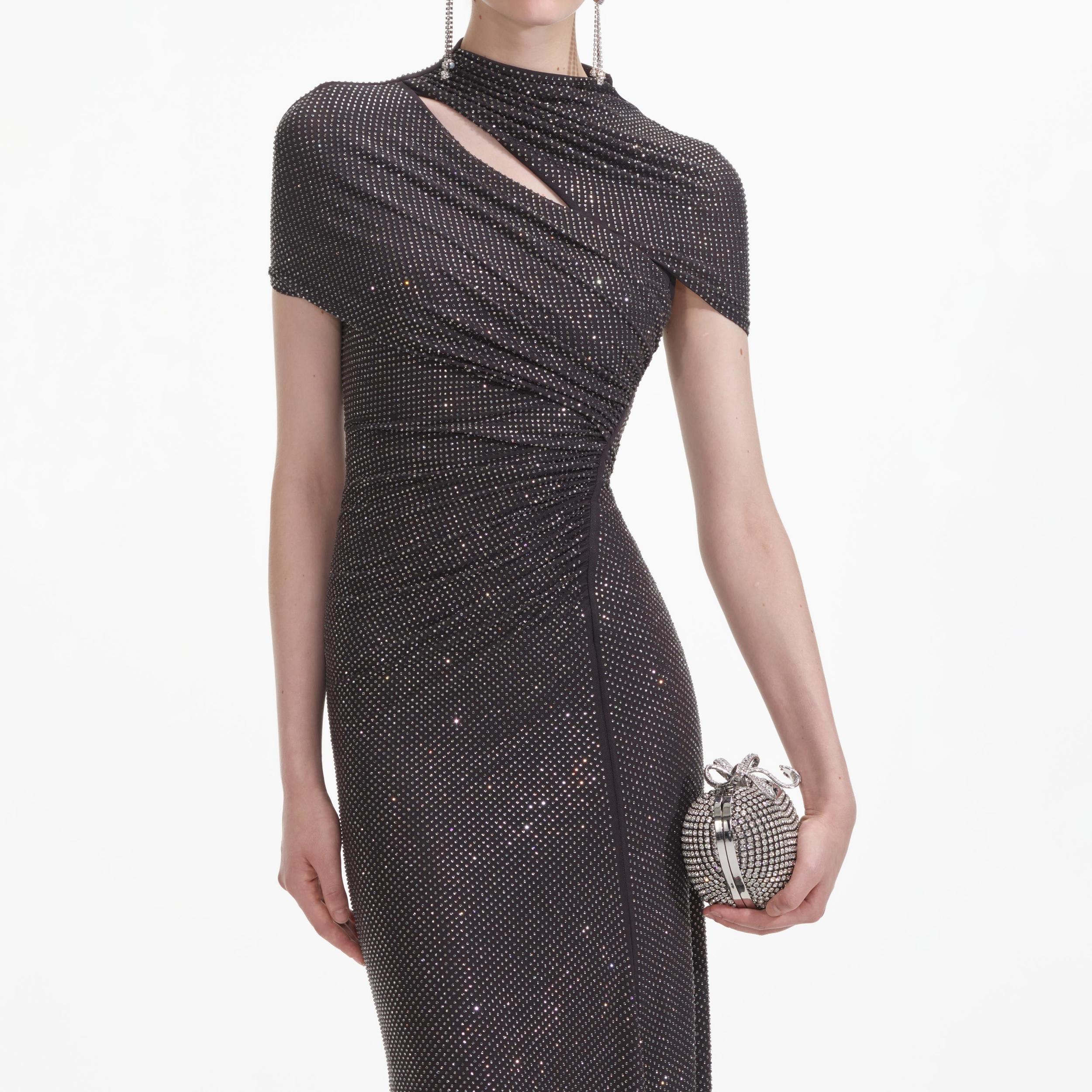 Slate Rhinestone Mesh Cut Out Midi Dress Product Image