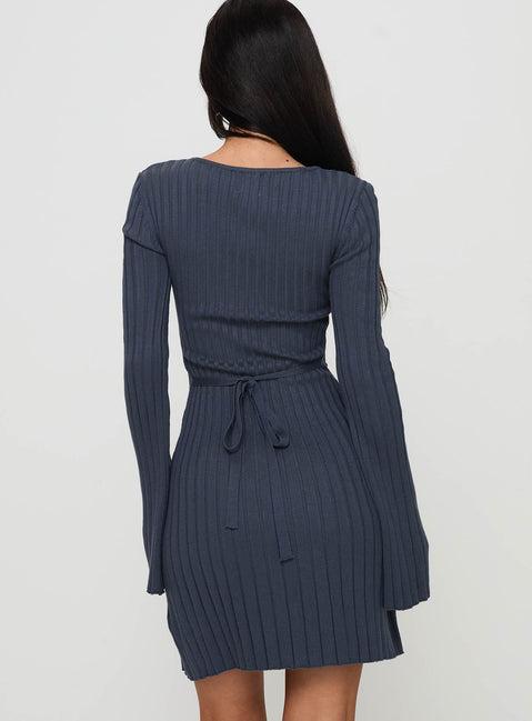 Liberte Ribbed Long Sleeve Mini Dress Charcoal Product Image