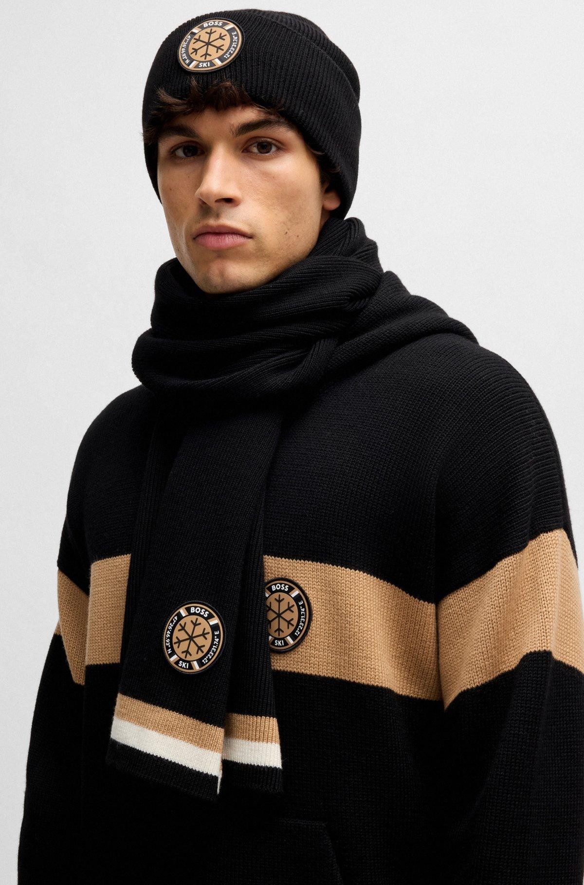 BOSS Ski virgin-wool scarf with logo badge Product Image