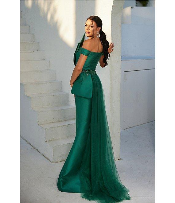 Terani Couture Off-the-Shoulder Tulle Overlay Skirt Mermaid Gown Product Image