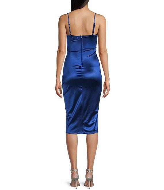 Honey and Rosie Drape Neck Side Pleat Envelope Hem Midi Dress Product Image