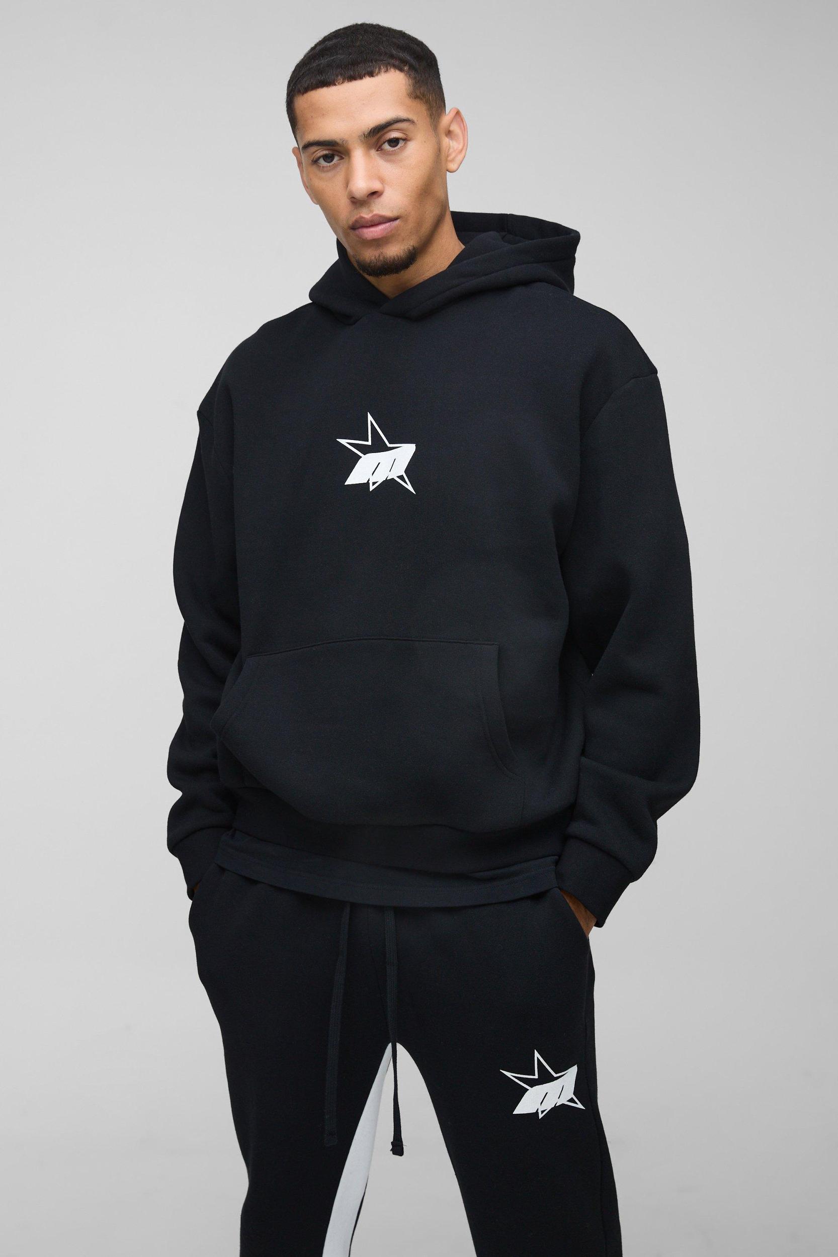 Oversized Boxy M Star Extended Drawcord Hooded Tracksuit | boohooMAN USA Product Image