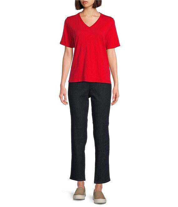 Eileen Fisher Easy Organic Cotton Jersey Knit V-Neck Short Sleeve Tee Shirt Product Image
