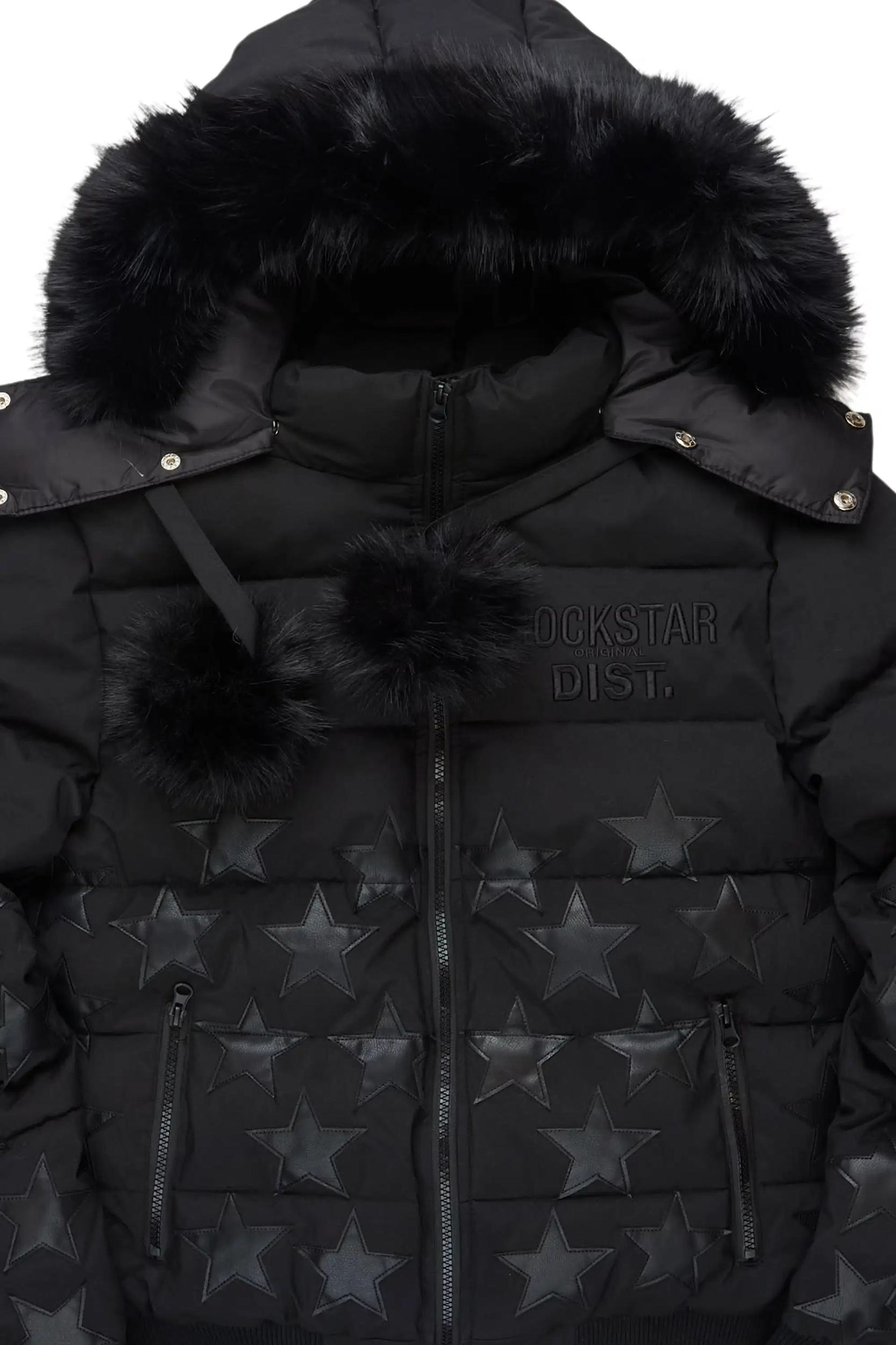 Starlena Black Puffer Jacket With Fur Hood Female Product Image