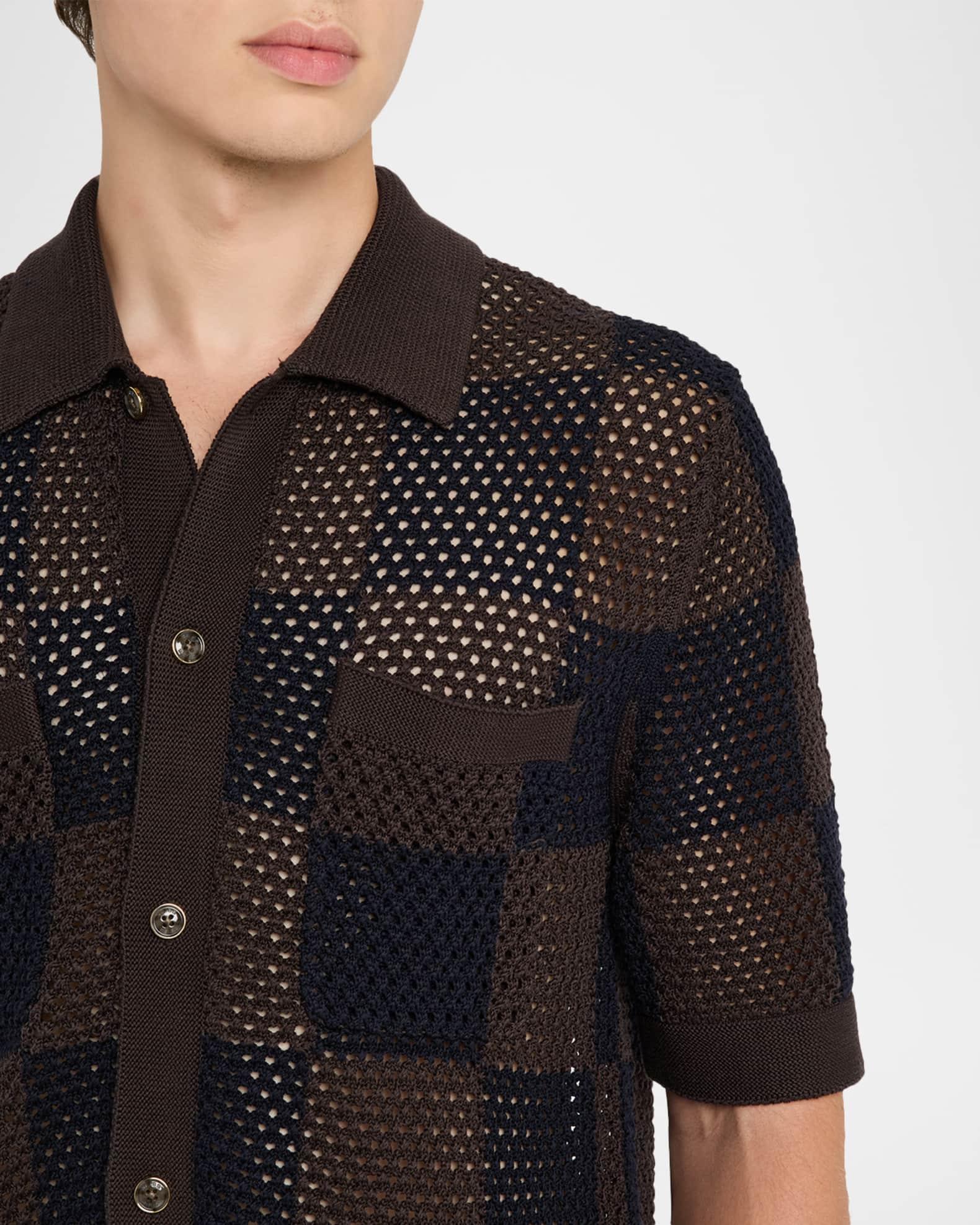 Men's Alfred Checkered Crochet Short-Sleeve Shirt Product Image