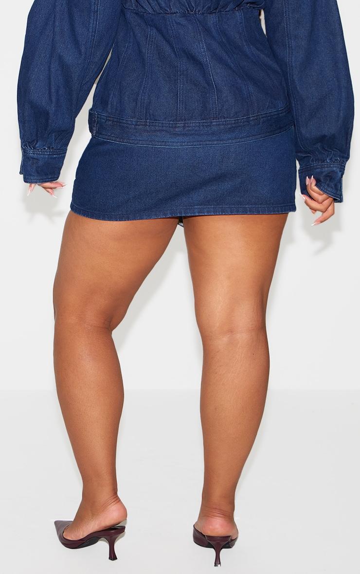 Plus Indigo Asymmetric Layered Panel Denim Mini Skirt Product Image