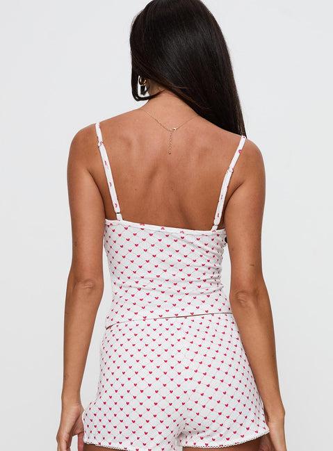 Lullabies Pointelle Cami Top White / Red Product Image
