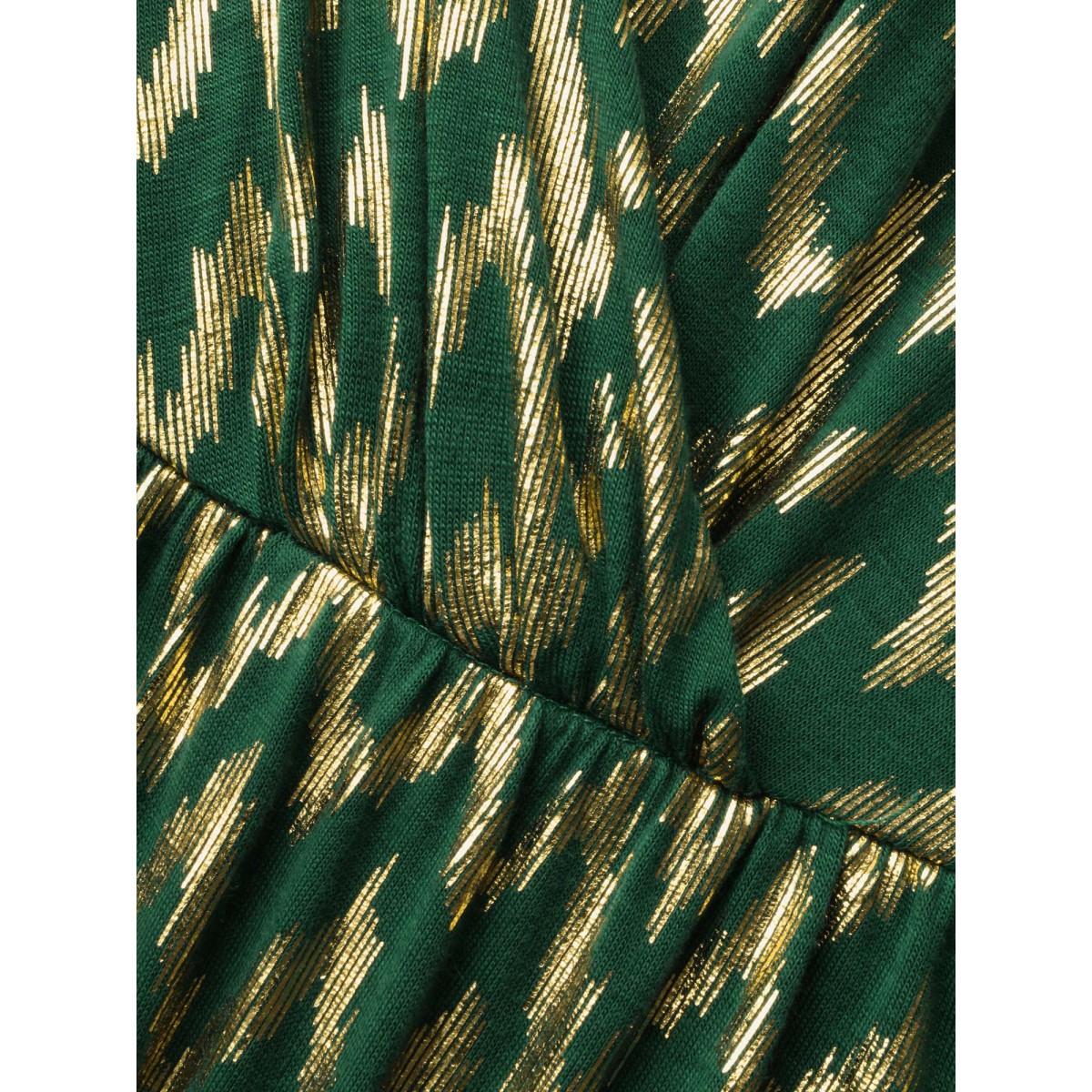 Plus Size Crew Neck Glitter Geometric Gathered Dress Emerald Women Cocktail Texture Round Neck Long Sleeve Curvy BloomChic 14-16/1X Product Image