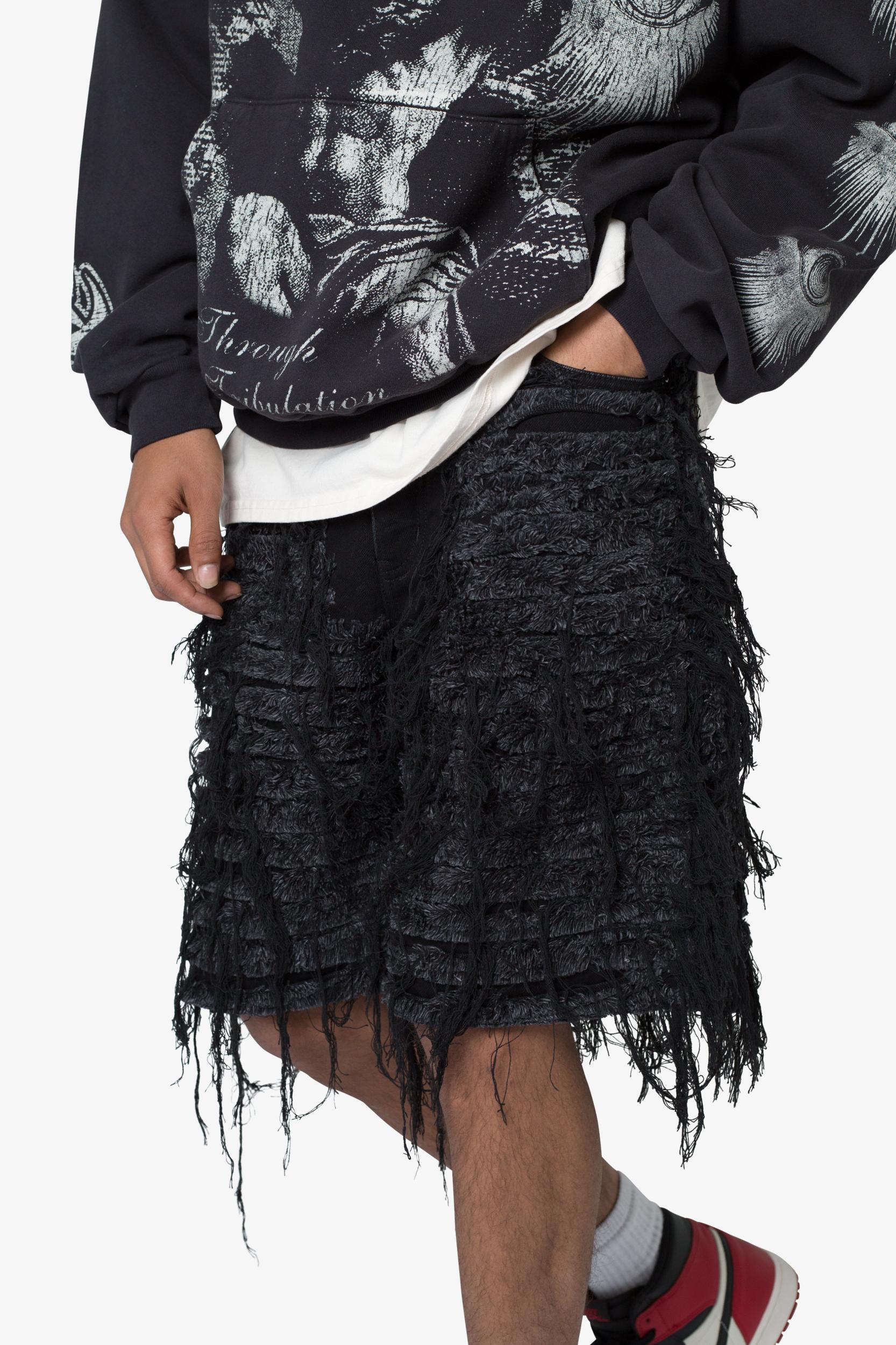 Allover Frayed Denim Shorts - Black Product Image