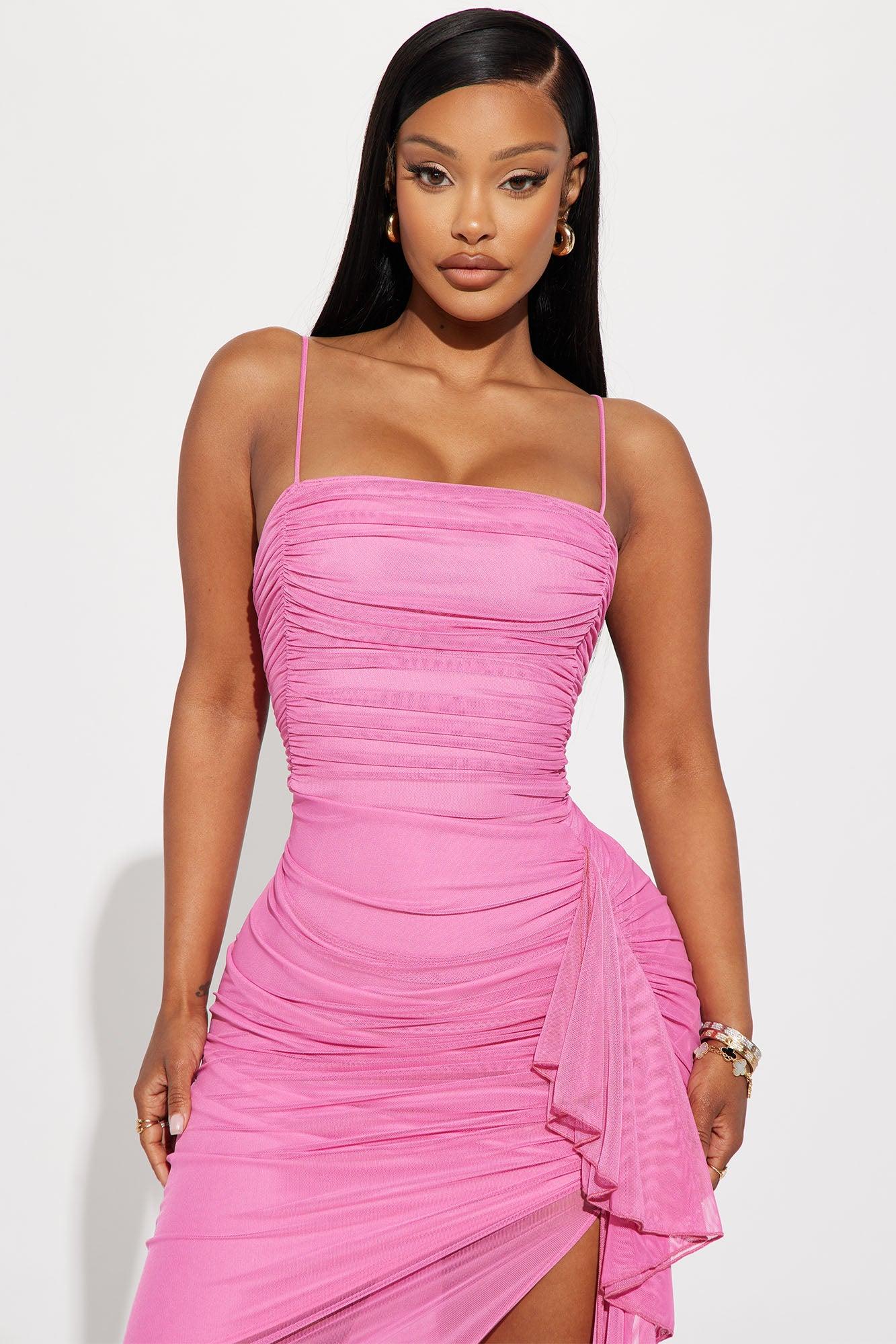 Pretty Lady Ruched Midi Dress - Pink Product Image