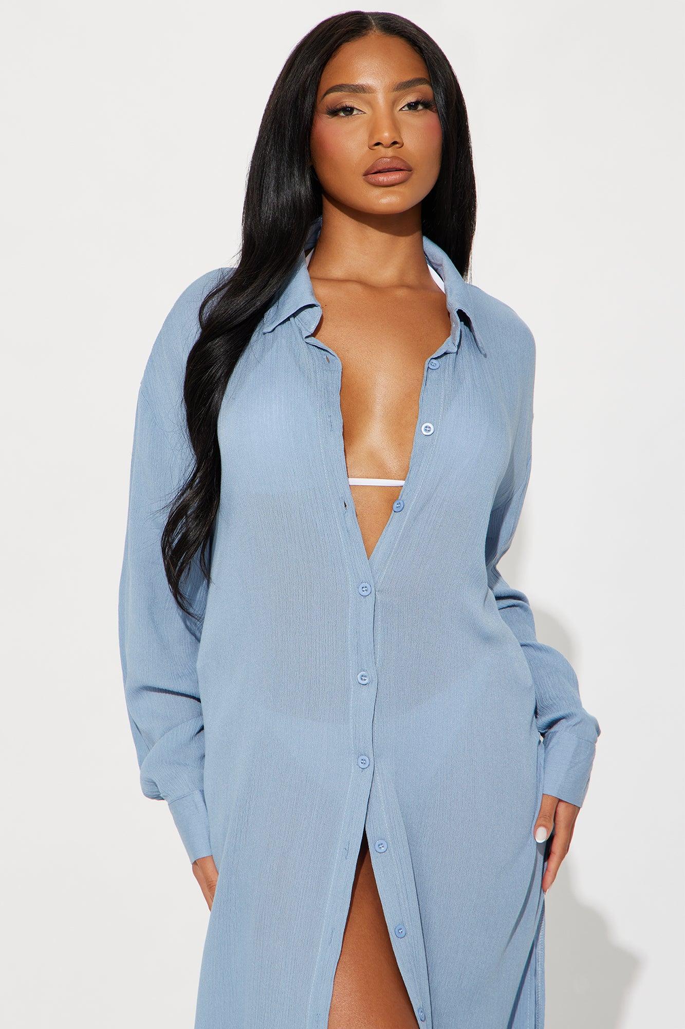 Breezy Nights Linen Swim Cover Up Kimono - Blue Product Image