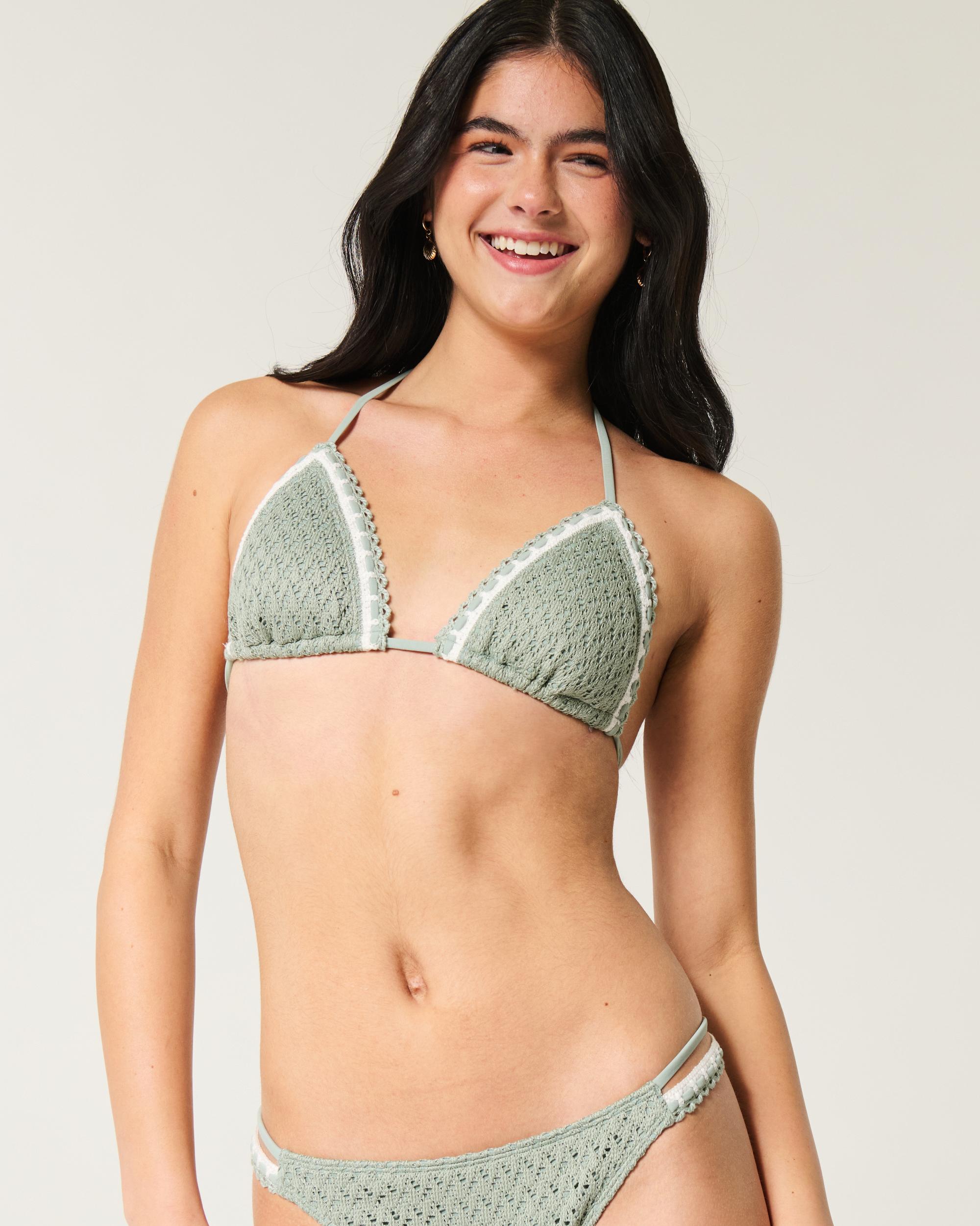 Crochet-Style Mixed Triangle Bikini Top Product Image