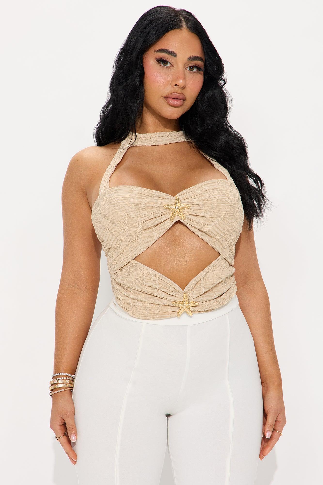 Millicent High Neck Cut Out Bodysuit - Sand Product Image