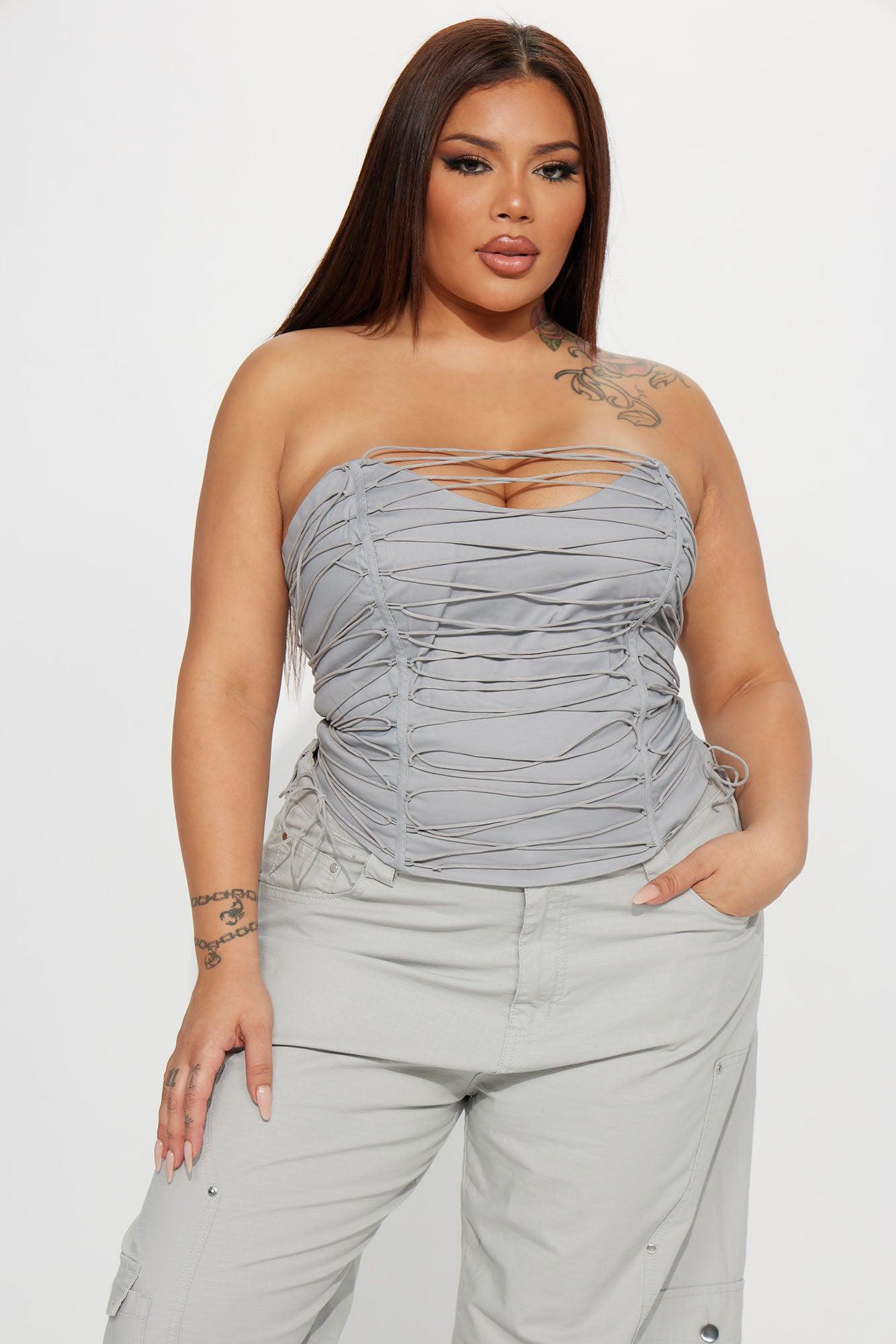 All The Details Corset Top - Grey Product Image