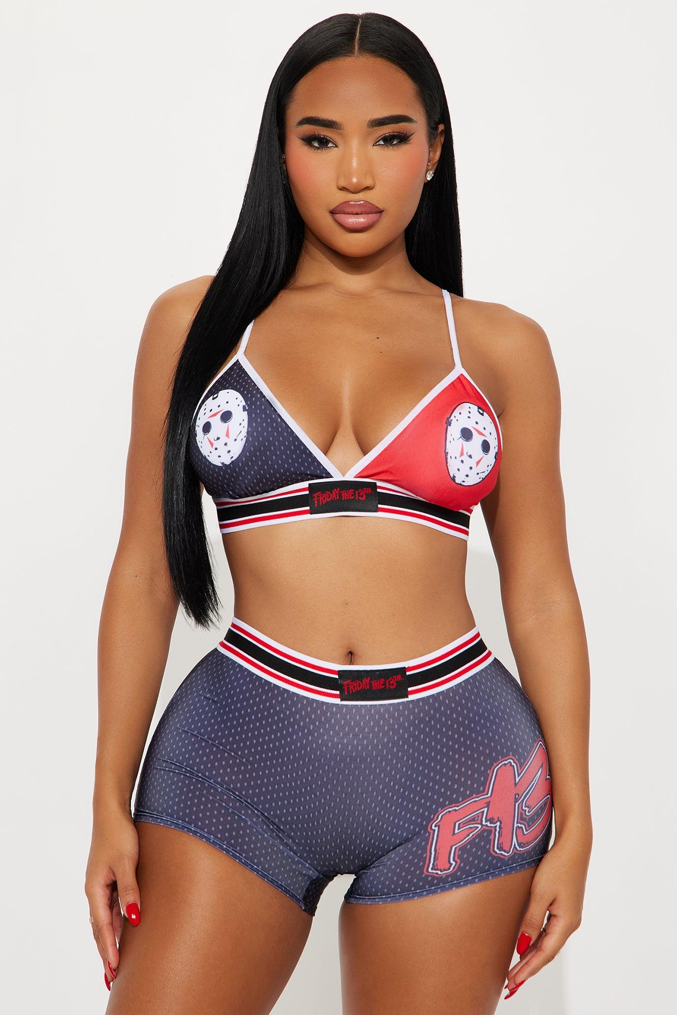 Friday The 13th TGIF Triangle Bra And Short 2 Piece Set - Black/Red Female Product Image