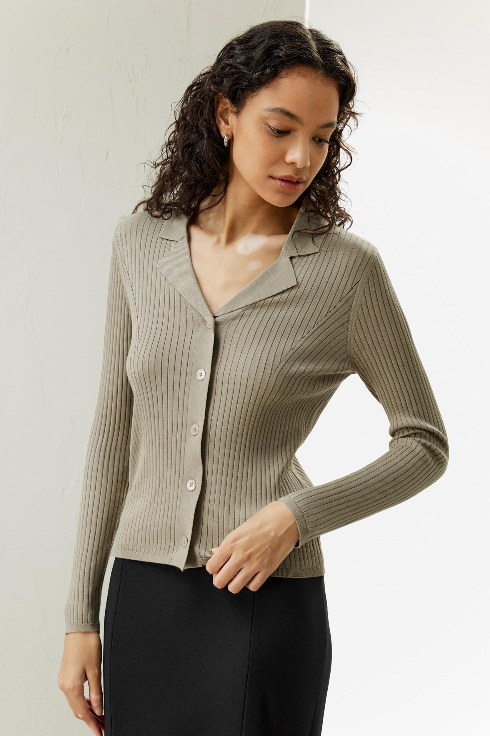 Lapel Collar Spun Silk Cardigan Product Image